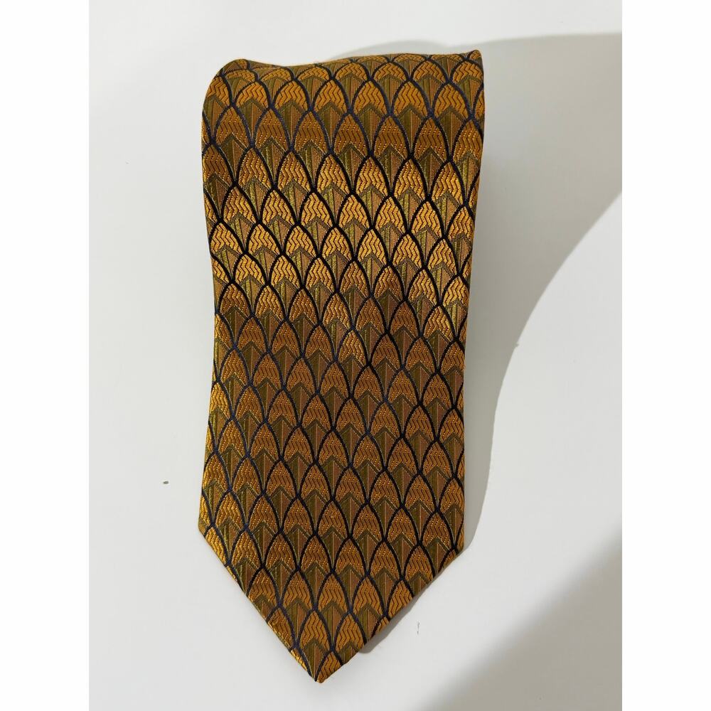 Bolgheri Men’s Gold Navy Geometric 100% Silk Tie Made in Italy